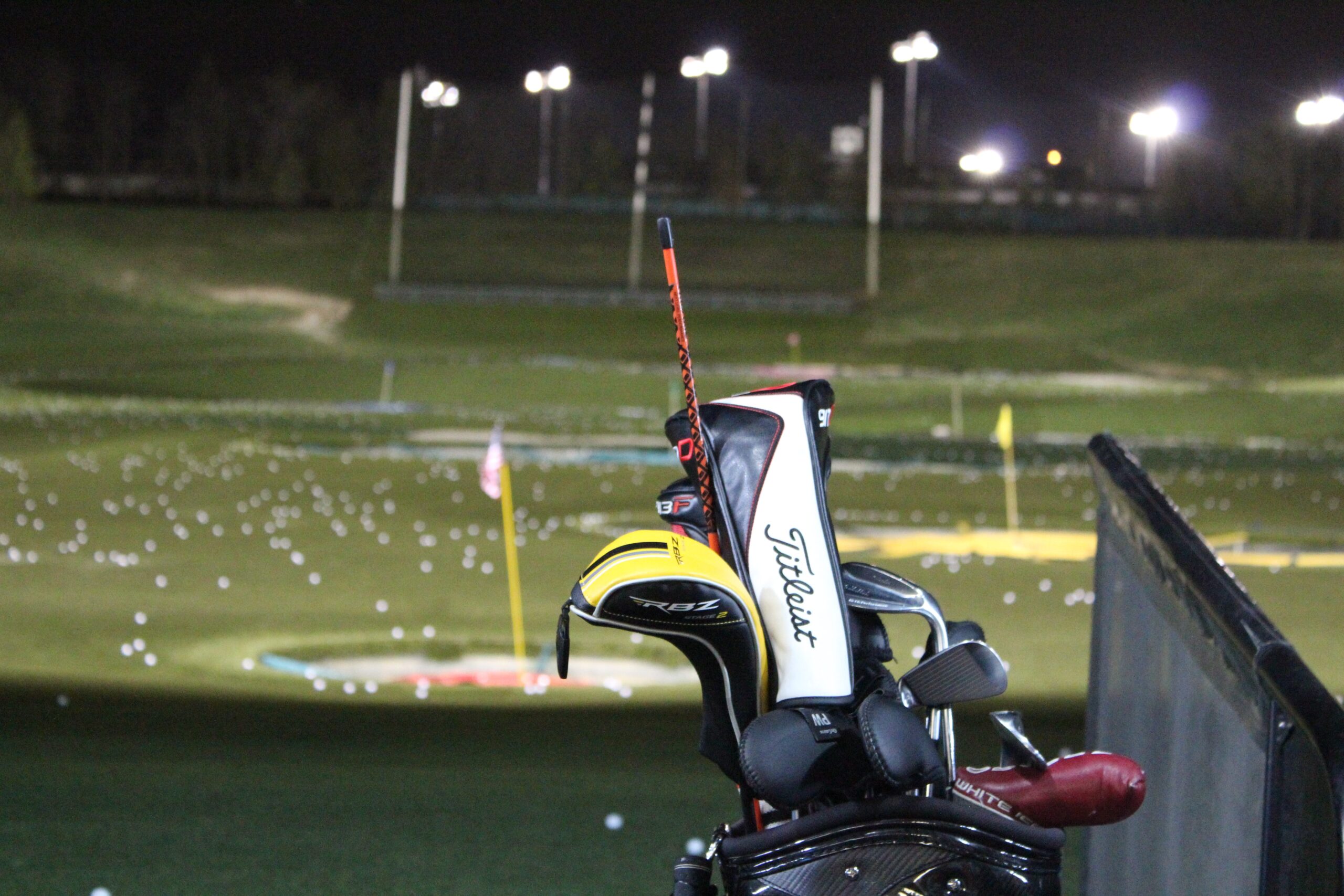 Golf clubs at driving range